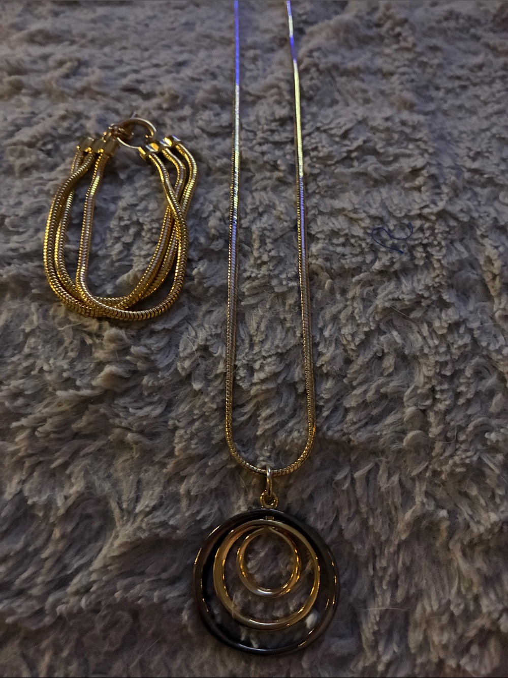 Gold-Tone Triple Circle Pendant Necklace Matching Bracelet Lauren Conrad NWOT